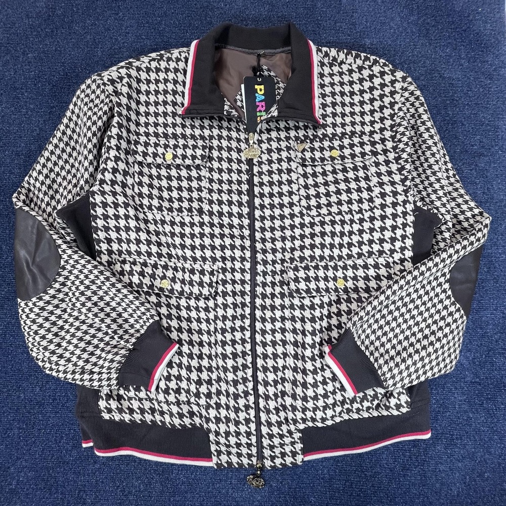 Parish Jacket Mens 2XL Black White Houndstooth Bomber Full Zip Streetwear New